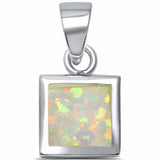 Solitaire Bezel Square Pendant Lab Created Opal 925 Sterling Silver Choose Color