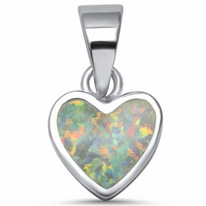 Solitaire Bezel Heart Pendant Created Opal 925 Sterling Silver Choose Color
