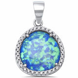Halo Design Pendant Lab Created Opal Round Cubic Zirconia 925 Sterling Silver