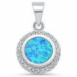 Halo Round Pendant Bezel Lab Created Opal 925 Sterling Silver