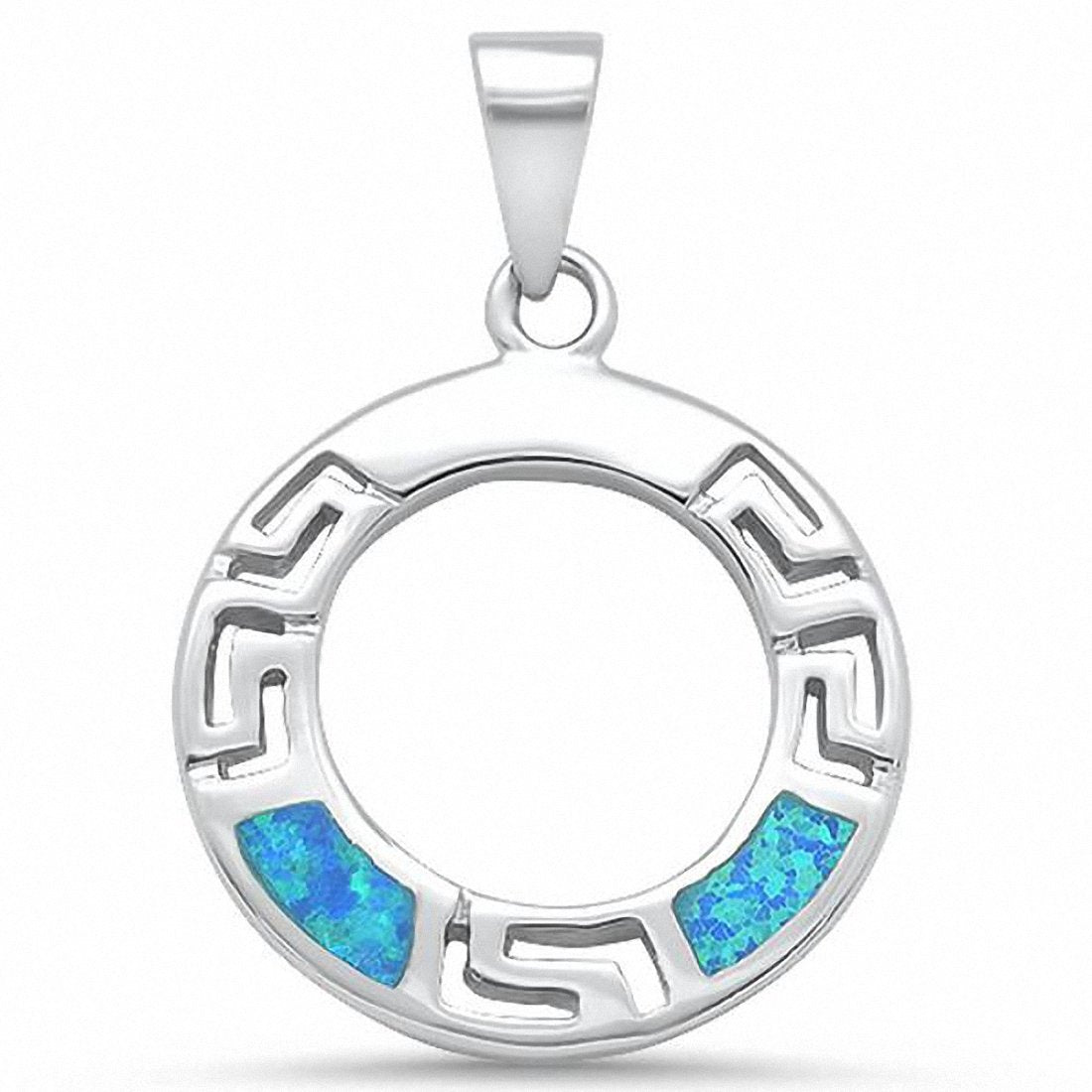 Circle Round Greek Key Pendant Lab Created Opal 925 Sterling Silver