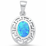 Oval Greek Key Lab Created Opal 925 Sterling Silver