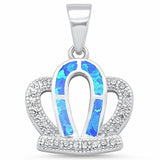 Crown Pendant Lab Created Opal Round Cubic Zirconia 925 Sterling Silver