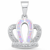 Crown Pendant Lab Created Pink Opal Round Simulated Cubic Zirconia 925 Sterling Silver