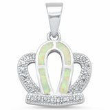 Crown Pendant Lab Created Opal Round Cubic Zirconia 925 Sterling Silver
