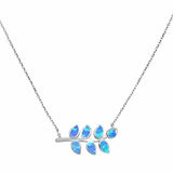 Sideways Leaf Pendant Necklace Created Opal 925 Sterling Silver