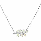 Sideways Leaf Pendant Necklace Created Opal 925 Sterling Silver