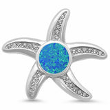 Starfish Pendant Lab Created Opal Round Cubic Zirconia 925 Sterling Silver