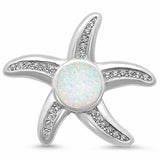 Starfish Pendant Lab Created Opal Round Cubic Zirconia 925 Sterling Silver