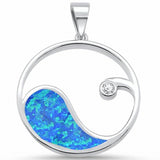 Ocean Beach wave Pendant Lab Created Opal Round Cubic Zirconia 925 Sterling Silver