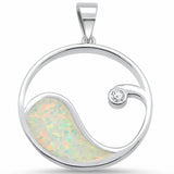 Ocean Beach wave Pendant Lab Created Opal Round Cubic Zirconia 925 Sterling Silver
