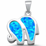 Elephant Pendant Charm Solid Lab Created Opal 925 Sterling Silver