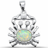 Crab Pendant Charm Lab Created Opal Solid 925 Sterling Silver