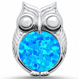 Owl Pendant Charm Lab Created Opal 925 Sterling Silver