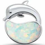Dolphin Pendant Charm Solid Created Opal 925 Sterling Silver Choose Color