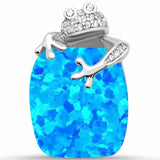 Frog Pendant Round Cubic Zirconia Simulated Stone 925 Sterling Silver