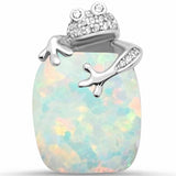 Frog Pendant Round Cubic Zirconia Simulated Stone 925 Sterling Silver