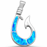 Fish Hook Pendant Charm Simulated Stone Solid 925 Sterling Silver