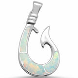 Fish Hook Pendant Charm Simulated Stone Solid 925 Sterling Silver