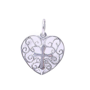 Cross Heart Filigree Swirl Pendant 925 Sterling Silver Choose Color - Blue Apple Jewelry