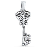 Key Heart Pendant Filigree Swirl Design 925 Sterling Silver Choose Color