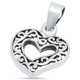 Heart Filigree Pendant 925 Sterling Silver Choose Color - Blue Apple Jewelry