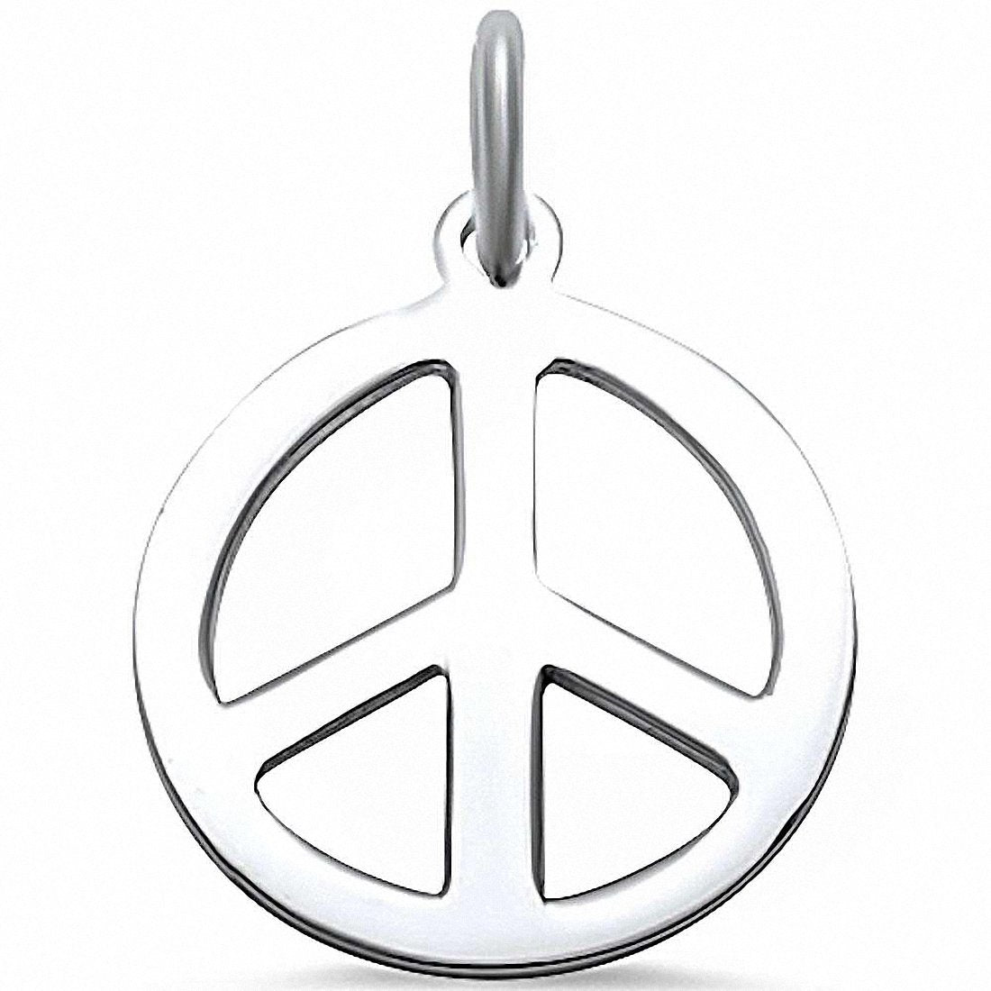 Peace Sign (28mm) Round Plain Peace Pendant 925 Sterling Silver Choose Color