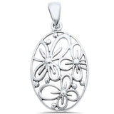 Flower Pendant 925 Sterling Silver Oval Plain Choose Color - Blue Apple Jewelry