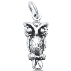 Owl Pendant 925 Sterling Silver Owl Charm Plain Choose Color - Blue Apple Jewelry