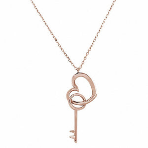 Dangling Key to my Heart Key Heart Necklace Pendant 925 Sterling Silver