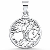 Plain Tree of Life Round Pendant Charm 925 Sterling Silver