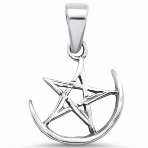 Crescent Half Moon Pentagram Star Pendant Charm 925 Sterling Silver