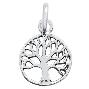 Pendant Round Tree of Life Charm Solid 925 Sterling Silver Choose Color