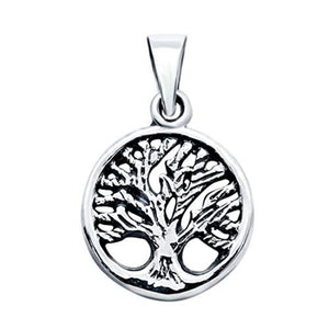 Round Tree of Life Pendant Charm Solid 925 Sterling Silver