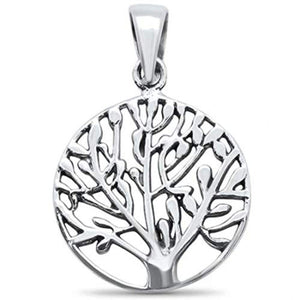 Plain Tree of Life Pendant Charm Round Solid 925 Sterling Silver Choose Color