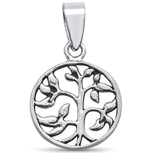 Round Tree of Life Charm Pendant Solid 925 Sterling Silver Choose Color