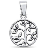 Round Tree of Life Charm Pendant Solid 925 Sterling Silver Choose Color
