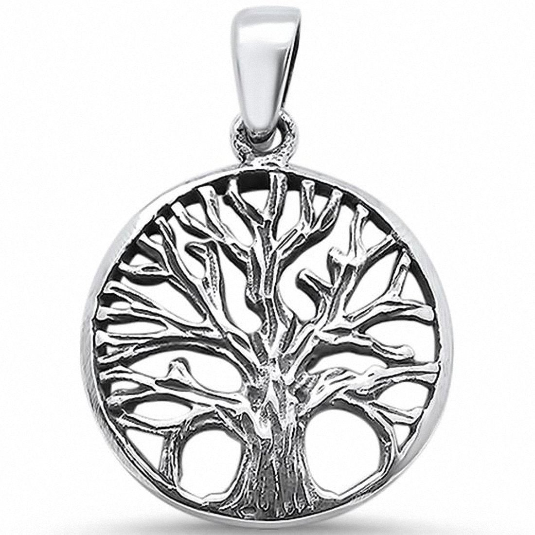 Round Plain Tree of Life Pendant Charm 925 Sterling Silver