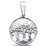 Tree of Life Pendant Charm Plain Round Solid 925 Sterling Silver Choose Color