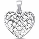 Heart Filigree Pendant Charm 925 Sterling Silver Choose Color