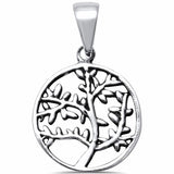 Round Plain Tree of Life Pendant 925 Sterling Silver Choose Color