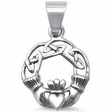 Celtic Heart Claddagh Pendant 925 Sterling Silver Choose Color