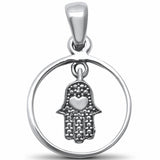 Dangling Hamsa Pendant 925 Sterling Silver Heart (17mm)