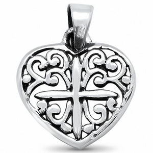 Filigree Heart Cross Pendant 925 Sterling Silver