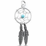 Dream catcher Feather Pendant Charm Simulated CZ 925 Sterling Silver