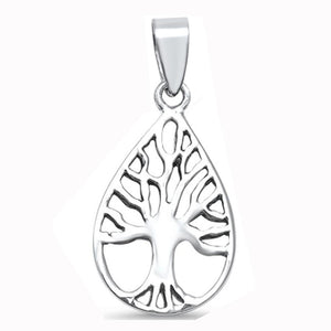 Teardrop Pear Tree of Life Pendant Charm Solid 925 Sterling Silver Choose Color