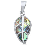 Leaf Pendant Charm Simulated Abalone 925 Sterling Silver