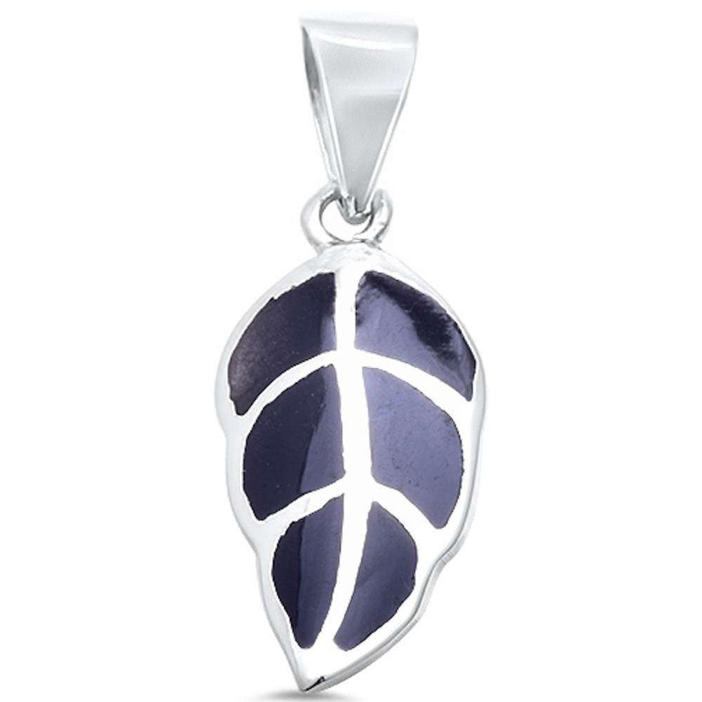 Leaf Pendant Charm Simulated Abalone 925 Sterling Silver