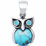 Charm Owl Pendant Simulated  Larimar Solid 925 Sterling Silver