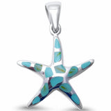 Starfish Pendant Simulated Stone Abalone 925 Sterling Silver
